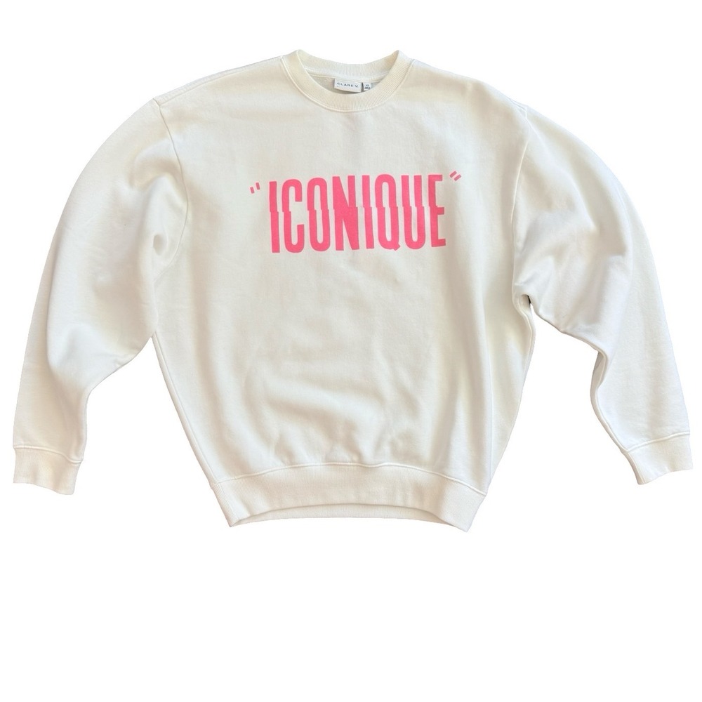 Clare V Iconique Oversized Sweatshirt Womens XS Oyster White Peony NWT Graphic - Picture 6 of 9